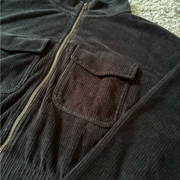Aerie - Cropped Corduroy Black Zip-up Jacket - Picture 2 of 5